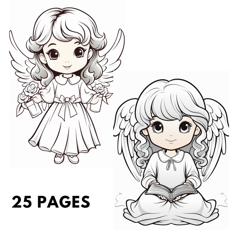 Angels Coloring Book , Printable Drawing, Cute Angel Coloring Pages ...