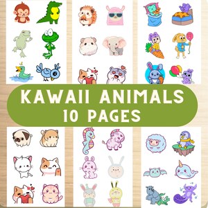 Kawaii  animals clip art, adorable animal illustrations pages, cute colorful design for kids