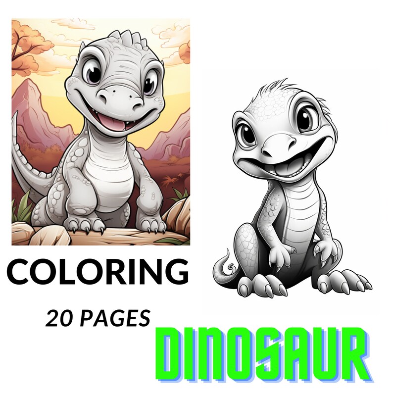 Puede incluir: Un libro para colorear con un lindo dinosaurio de dibujos animados con una expresi&oacute;n amigable. El libro tiene 20 p&aacute;ginas y se titula "Dinosaur Coloring".