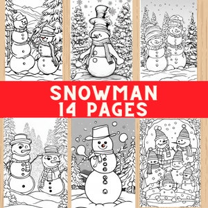 Páginas para colorear de muñecos de nieve, dibujos de personajes de invierno, colorear muñecos de nieve imprimibles, ilustraciones festivas de muñecos de nieve, colorear muñecos de nieve de temporada