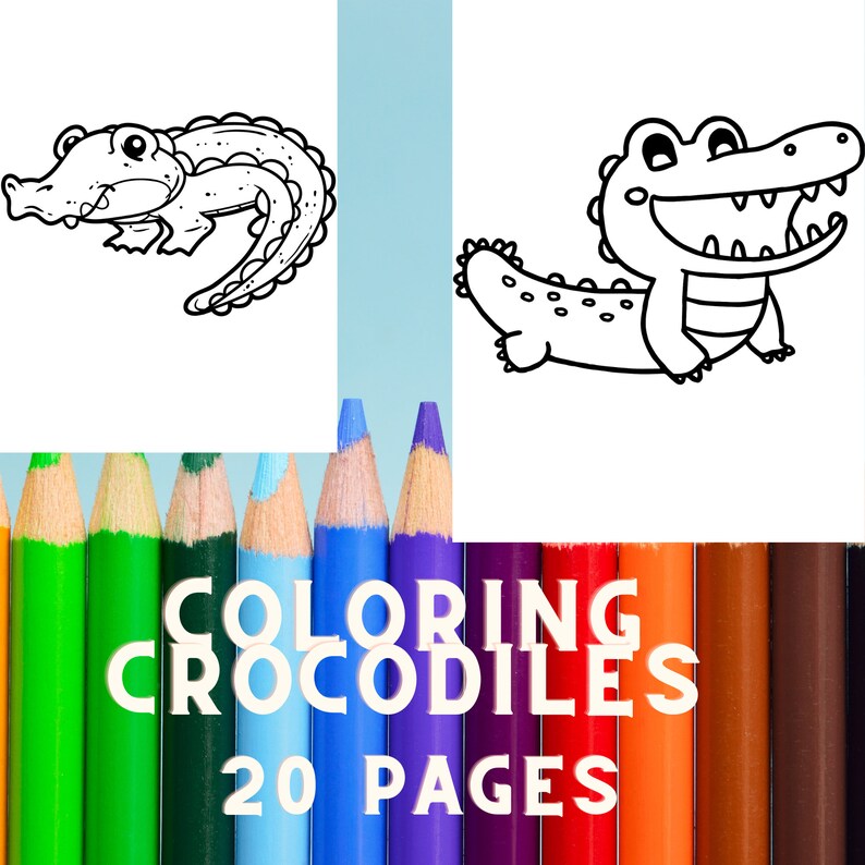 20 Pages Coloring Animals Kids, Fun Crocodile, Simple Design for Little ...