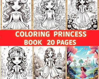 Princess coloring pages, funny activity, fantastic drawing, printable coloring, princess illustrations coloring, relax activity