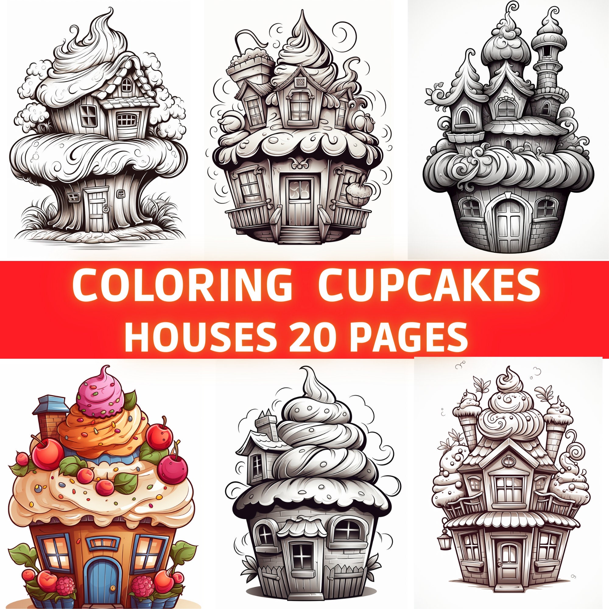 Cupcake coloring pages, Home Sweet Home Cupcakes Coloring Kit, DIY Sweet Treats Coloring Pages ,Fun Activity for All Ages