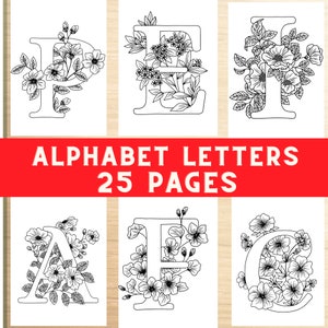 Páginas para colorear del alfabeto floral, colorear letras, hojas de letras florales, letras florales, libro para colorear del alfabeto, páginas para colorear preescolar