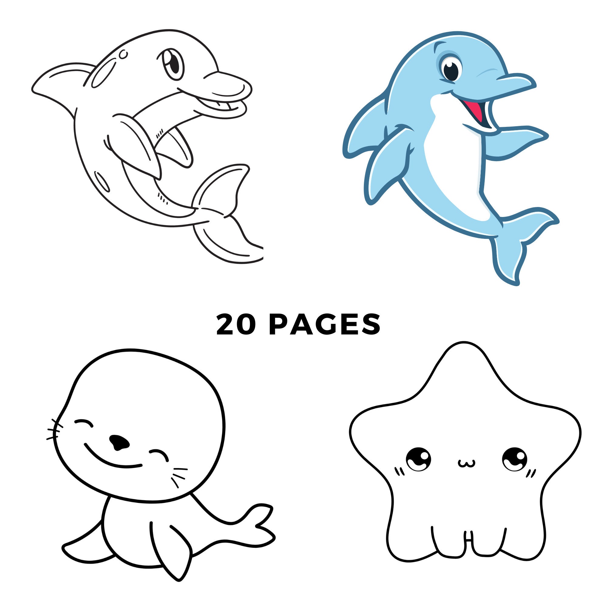 Coloring, Sea, Animals, Printable, Kids, Simple, Design, Pages ...