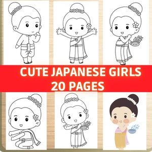 Japanse meisjes, lieve meisjes kleuren, kleurplaten, Japans, dames, kinderen, volwassenen digitaal