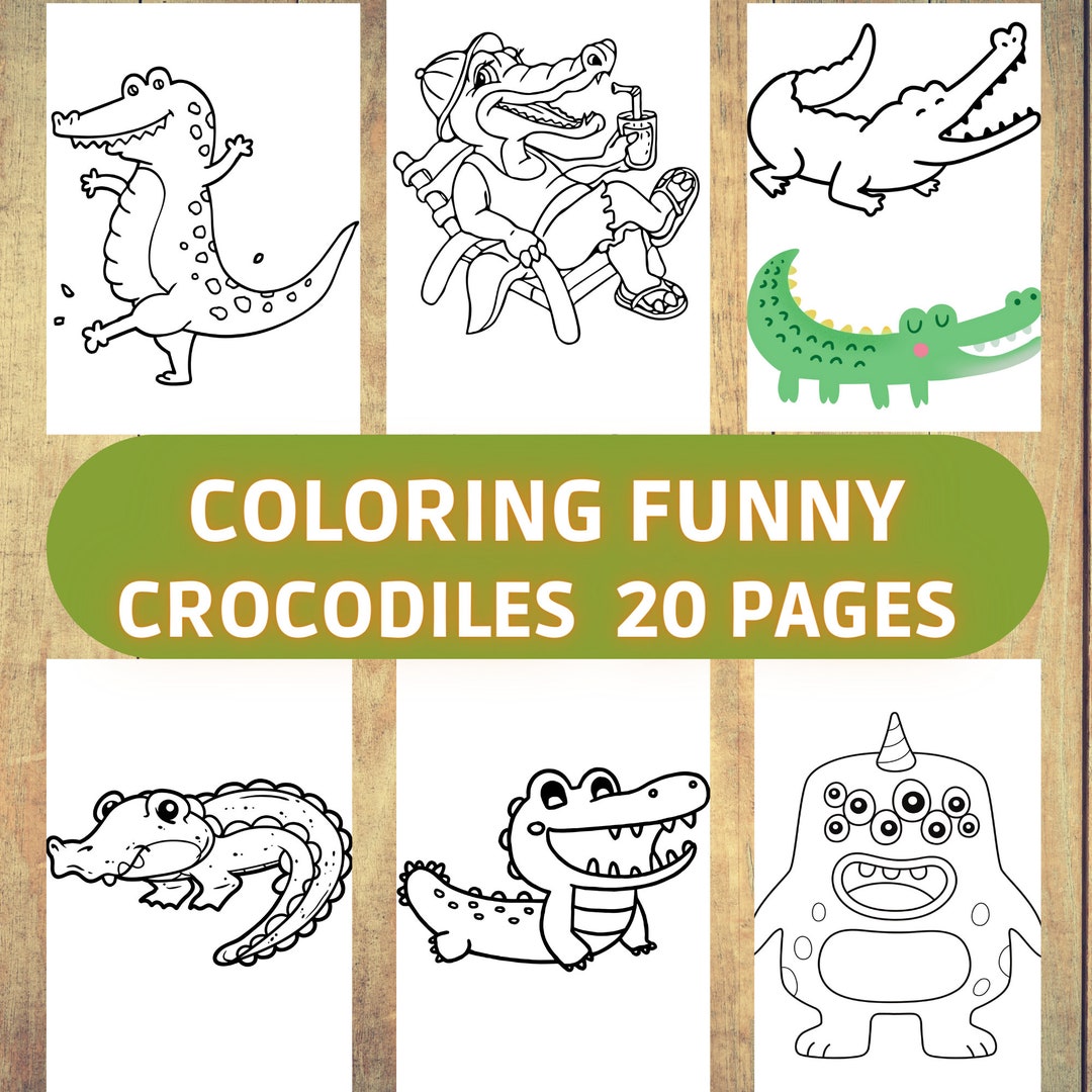 20 Pages Coloring Animals Kids, Fun Crocodile, Simple Design for Little ...