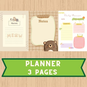 Printable planner pages, digital planner kids, cute planner designs, daily weekly monthly planner, 3 pages A4, customizable organizer