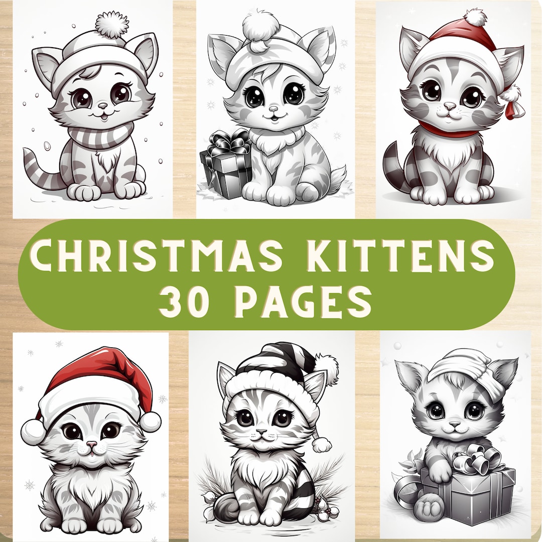 Christmas Kittens Coloring Pages ,cute Holiday Kittens Coloring Book ...