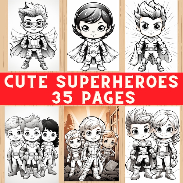 Cute Superheroes Coloring Pages, Printable Hero Drawings, Adorable Superhero Coloring Sheets,DIY Heroic Coloring Book,Kids Coloring Fun