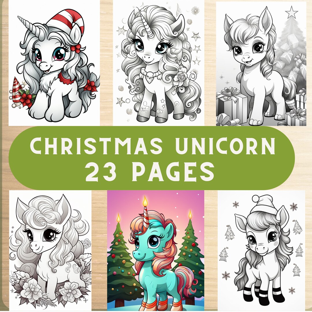 Christmas Unicorn Coloring Book, Illustrations to Color, Coloring ...