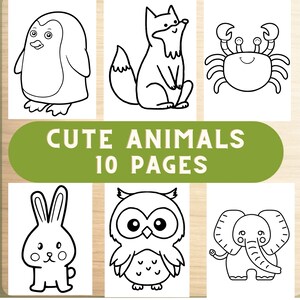 Animals coloring pages, cute animals coloring book, simple design, children activity, animal coloring