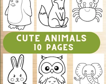 Páginas para colorear de animales, libro para colorear de animales lindos, diseño simple, actividad infantil, coloración de animales