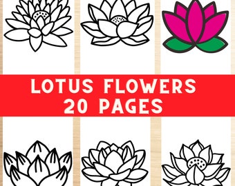 Flores de loto, colorear, páginas, niños, adultos, geométrico, diseño, actividad relajante.