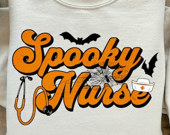 Gruseliges Krankenschwester-Shirt, Halloween-Krankenschwester-T-Shirt, niedliches Krankenschwester-T-Shirt, gruseliges Saison-T-Stück, ER Krankenschwester-Herbst-Shirt, Boo Crew-Krankenschwester, Halloween-Geschenk für Krankenschwester