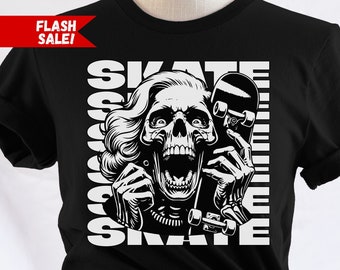 Vintage Skateboard Shirt, cooles Grafik-T-Shirt, Skateboard-Skelett-T-Shirt, Vintage Skateboard-T-Shirt, Skateboarder-Geschenk für Skater-Mädchen