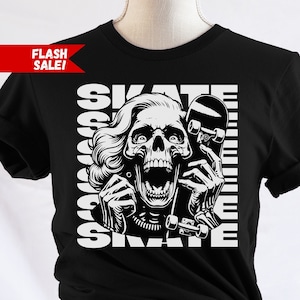 Vintage Skateboard Shirt, Cool Graphic TShirt, Skateboarding Skeleton Tee, Vintage Skateboarding TShirt, Skateboarder Gift For Skater Girl