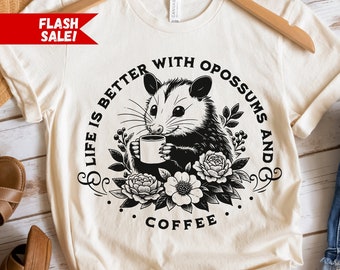 Opossum Coffee Shirt, Coffee Lovers Shirt, Opossum Lover, Cute Sweatshirt, Vintage Shirt, Retro Opossum Shirt, Funny Possum Gift For Her