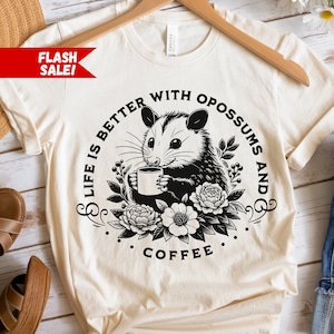 Opossum Coffee Shirt, Coffee Lovers Shirt, Opossum Lover, Cute Sweatshirt, Vintage Shirt, Retro Opossum Shirt, Funny Possum Gift For Her image 1