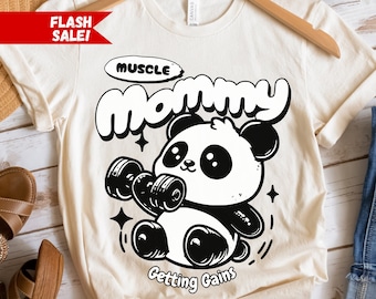 Chemise de sport pour maman musclée, chemise panda mignonne, chemise de sport mignonne drôle pour l'entraînement, cadeau de t-shirt de sport d'haltérophilie pour maman, cadeau de remise en forme femme pour elle