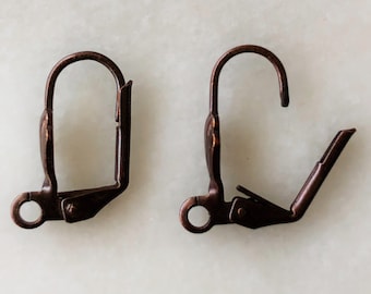 20 pcs, 17x10mm, Copper and Stainless-Steel Lever-back Earring Hook, Connector, Component, Ear Hook, Antique Copper, DIY, Jewelry, wholesale