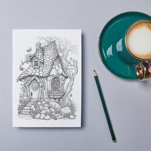 10 Grayscale Fairy House Coloring Images - High-Quality Vector Art for Coloring Enthusiasts