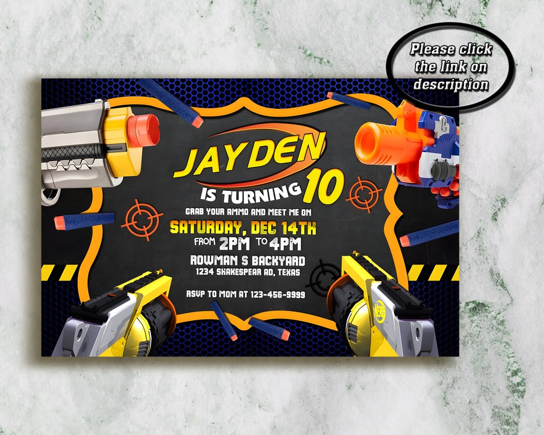 Personalize Nerf Birthday Invitation Nerf Party Invitation Etsy