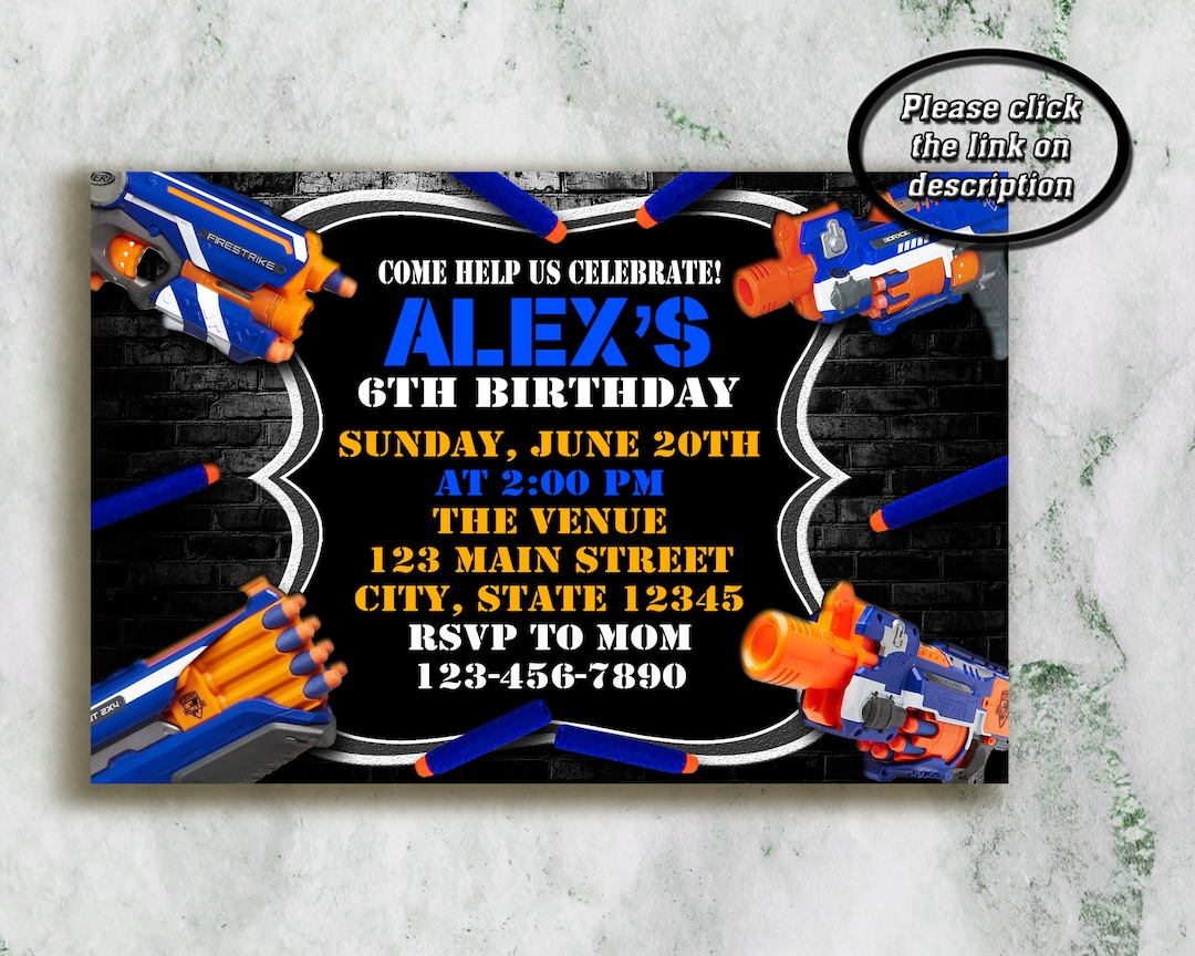 Personalize Nerf Birthday Invitation Nerf Party Invitation - Etsy