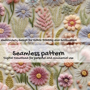 Embroidery Seamless File, Floral Wildflower Embroidery seamless, Cottage Core boho seamless, Botanical embroidery seamless pattern