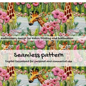 Embroidery Seamless File, Wildflower and giraffe Embroidery seamless, Cottage Core boho seamless, Botanical embroidery seamless pattern