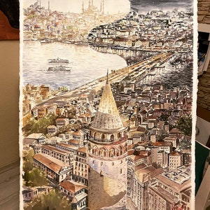 Dia e Noite Sete Colinas de Istambul (Constantinopla) Pintura em Aquarela, Aquarelle, Aquarela