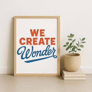 Wir erstellen Wonder Wandkunst, inspirierender Bürodruck, Retro Typografie Poster, Motivationszitat Zeichen, kreatives Studio Dekor