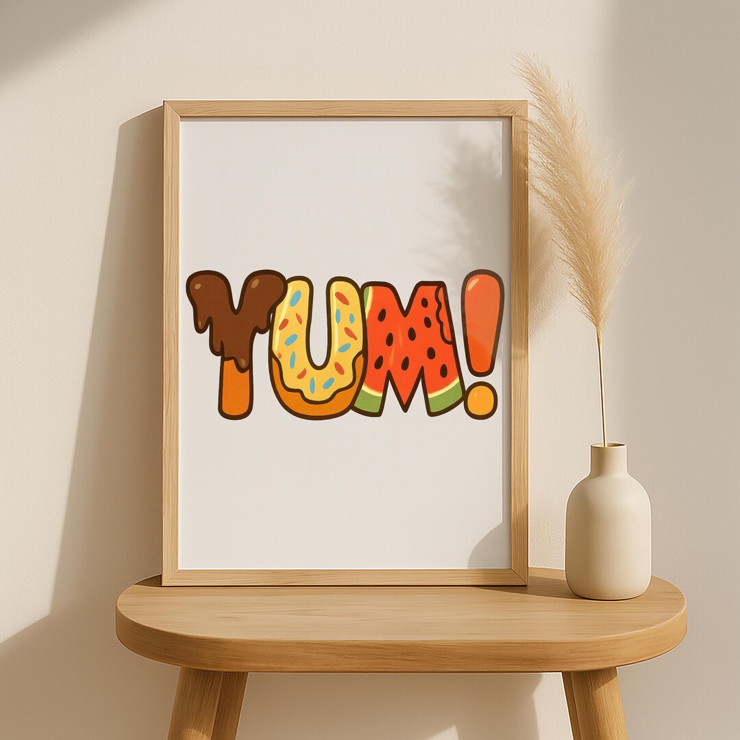 YUM! Food Letter Art Print | Playful Dessert & Fruit Typography Wall ...