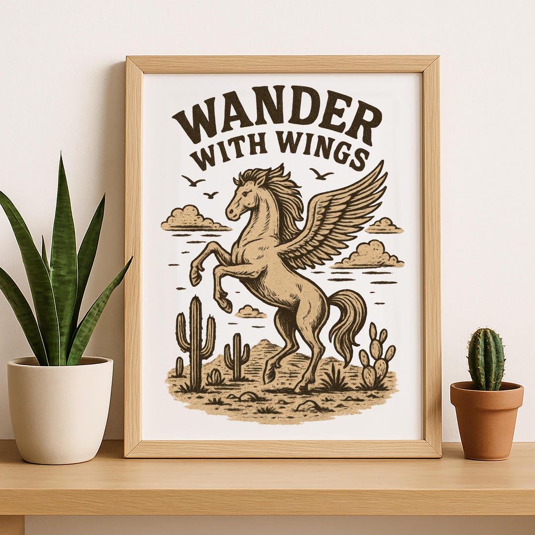 Wander With Wings Pegasus Art Print - Desert Fantasy Horse Wall Decor ...