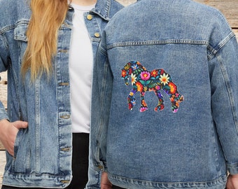 Personalized Women's Horse Jean Jacket, Cotton Denim Women's Boho Horse Printed Light Coat, Unique Horse Mom, Wife, Daughter, Granddaughter