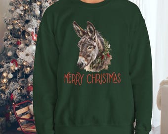 Donkey Christmas Sweatshirt Shirt, Donkey Gifts, Donkey Shirt, Mule Shirt, Pet Donkey Sweater, Donkey Lover, Mens Womens Unisex Animal Lover
