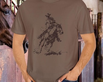 Vintage Cowboy Riding T-Shirt - Rustic Ink-Stamped Horse Graphic, Western Comfort Colors Tee, Bucking Bronco Shirt, Rodeo Gift for Him