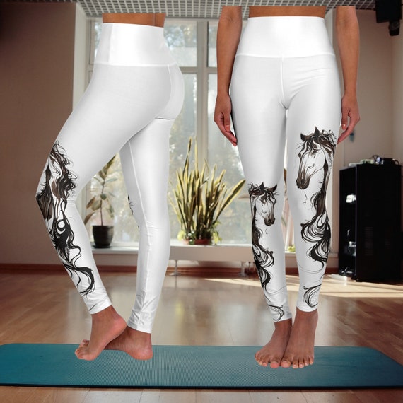 Original Horse Leggings, Horse Head White Leggings - High Waisted Yoga Leggings - Perfect for Gym or just out Running Around Artful Leggings