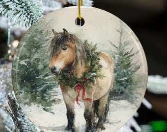 Adorno navideño de caballo fiordo, decoración personalizada para árbol de Navidad, regalo único personalizado, arte original de doble cara, decoración equina