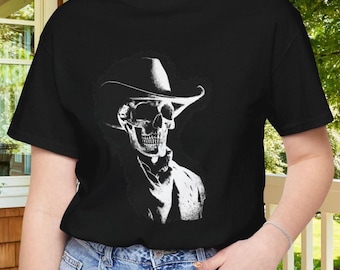 Camisa gótica de esqueleto de vaquero - Camiseta oscura con calavera del oeste, camiseta vaquera de Halloween, Bella + Canvas, regalo para góticos y forajidos