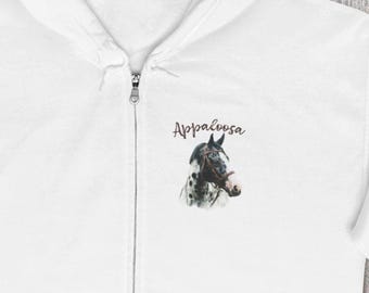 Black and White Appaloosa Horse Full Zip Hoodie Jacket | Sweatshirt Barn Coat
