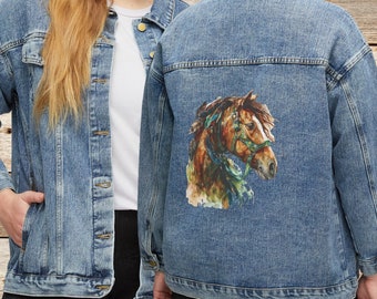 Women's Draft Horse Jean Jacket, Cotton Denim Spirit Horse Draft Horse, Spirit Animal, Light Denim Jacket Unique Gift Horse Lover Mom