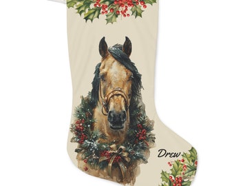 Personalized Christmas Horse EX-Large Stocking, UK Printer, Brown Horse with Blaze Horse Stocking, Holiday Family Horse Gift, Horse Lover