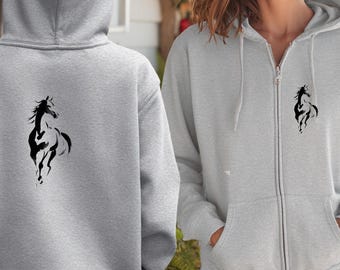 Running Horse Silhouette Zip Hoodie | Minimal Equestrian Design, Horse Lover Gift