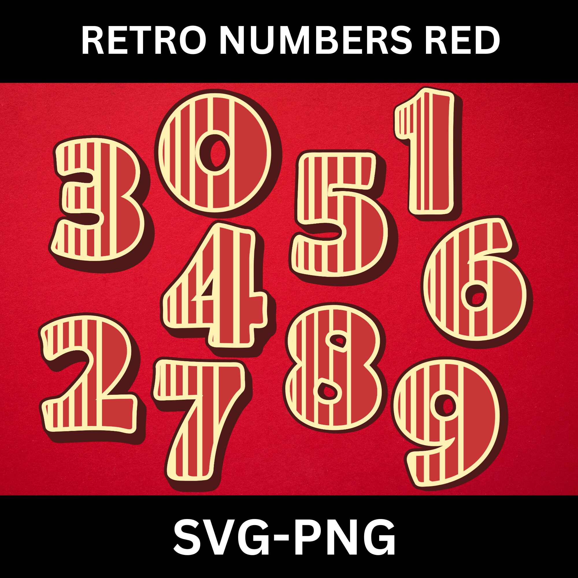 Numbers Clipart Retro Red Numbers SVG PNG Numbers 0-9 Clipart - Etsy