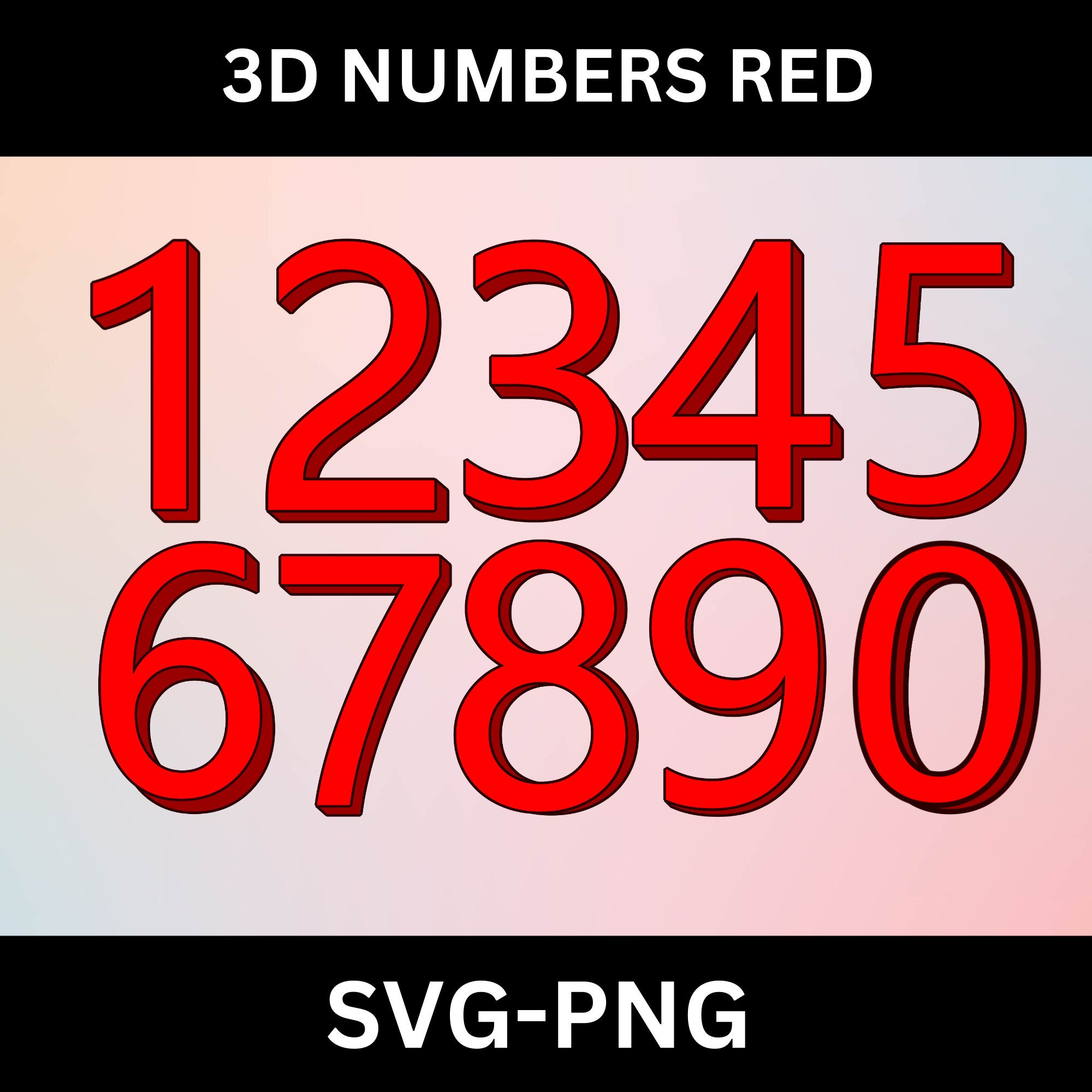 Numbers Clipart SVG 3D Red Numbers PNG Digital 0-9 Clipart Numbers ...