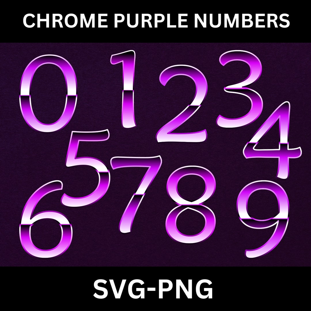 Numbers Clipart Chrome Purple Numbers SVG Numbers PNG Digital Numbers 0 9 Digital Numbers
