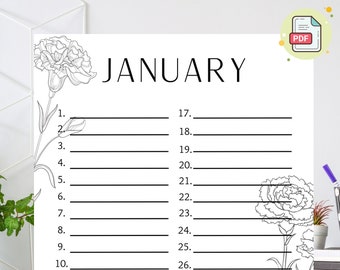 Perpetual Birthday Calendar, Perpetual Birth Flower Calendar, Perpetual Calendar, Printable Perpetual Calendar, Birthday Calendar