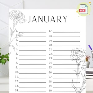 Printable Perpetual Birthday & Birth Flower Calendar, Printable Wall Planner and Anniversary Reminder