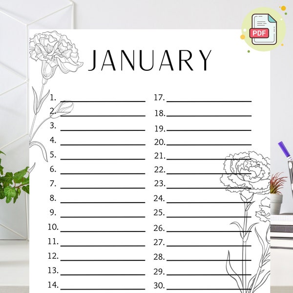Perpetual Birthday Calendar, Perpetual Birth Flower Calendar, Perpetual Calendar, Printable Perpetual Calendar, Birthday Calendar